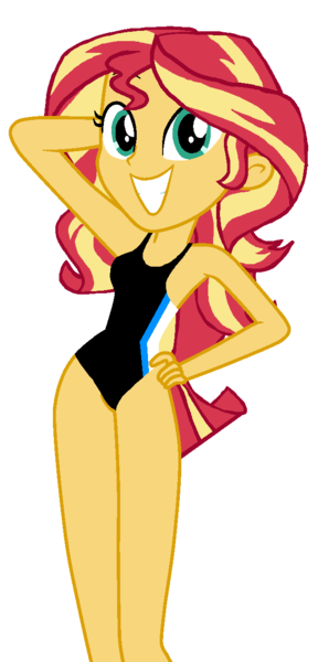 Size: 619x1291 | Tagged: safe, artist:zidanmoto, derpibooru import, sunset shimmer, anthro, human, equestria girls, clothes, humanized, image, one-piece swimsuit, png, solo, swimsuit