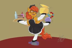 Size: 1772x1181 | Tagged: safe, artist:shacy's pagelings, derpibooru import, oc, oc:klutzy, pegasus, pony, character, clothes, glasses, image, maid, png, solo, stand, trip