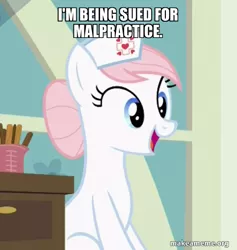 Size: 500x527 | Tagged: safe, derpibooru import, edit, edited screencap, screencap, nurse redheart, a flurry of emotions, caption, cropped, image, image macro, jellystone, png, solo, text