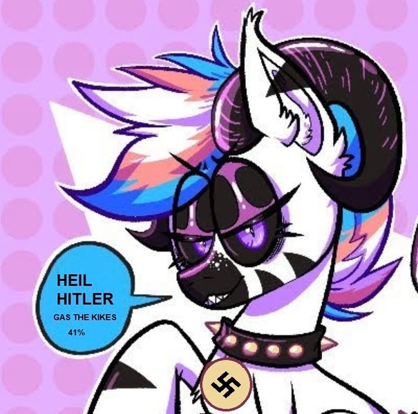 Size: 828x821 | Tagged: safe, edit, ponybooru import, oc, oc:potluck, unofficial characters only, zebra, image, jpeg, nazi, ow the edge, pride, pride flag, swastika, trans flag, trans pride, zebra oc