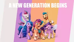 Size: 1280x720 | Tagged: safe, derpibooru import, edit, editor:quoterific, hitch trailblazer, izzy moonbow, pipp petals, sunny starscout, zipp storm, earth pony, pegasus, pony, unicorn, my little pony: a new generation, female, g5, image, jpeg, looking at each other, male, mane five (g5), mare, open mouth, spread wings, stallion, vector, wings