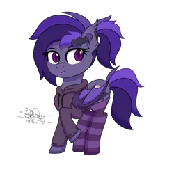 Size: 1280x1280 | Tagged: safe, artist:itsnovastarblaze, derpibooru import, oc, oc:eris moon, unofficial characters only, bat pony, pony, cheek fluff, clothes, ear fluff, female, hairpin, hoodie, image, looking back, mare, png, socks, solo, standing