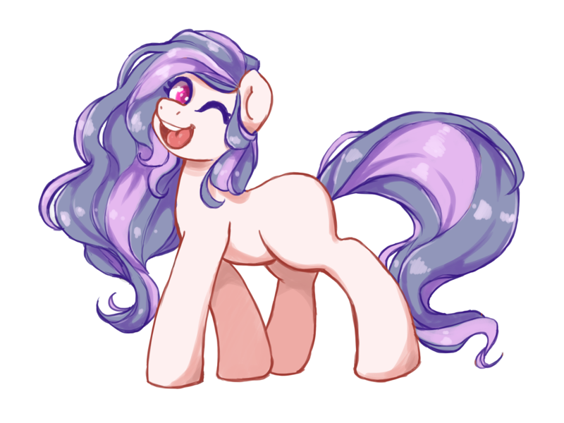 Size: 2828x2121 | Tagged: safe, artist:holidaye, derpibooru import, oc, oc:blackberry taffy, earth pony, pony, female, image, mare, one eye closed, png, simple background, solo, transparent background, wink