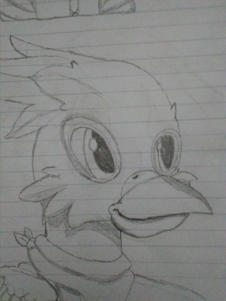 Size: 3120x4160 | Tagged: safe, artist:empressbridle, artist:mustaphatr, derpibooru import, oc, oc:governor muck, unofficial characters only, gryphon, equestria at war mod, clothes, image, jpeg, lined paper, looking at something, sketch, solo, traditional art