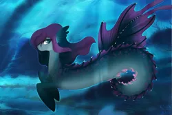 Size: 1280x853 | Tagged: safe, artist:cyan1995, derpibooru import, oc, unofficial characters only, merpony, pony, seapony (g4), auction, blue eyes, coral, crepuscular rays, digital art, dorsal fin, fins, fish tail, flowing mane, flowing tail, gray eyes, image, jpeg, looking at you, male, ocean, purple mane, seaponified, seaweed, solo, species swap, stallion, sunlight, swimming, tail, underwater, water