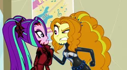 Size: 1280x714 | Tagged: safe, artist:14oliverhedgehog, artist:barrelslover, derpibooru import, edit, edited screencap, screencap, adagio dazzle, aria blaze, equestria girls, rainbow rocks, angry, carnage, duo, duo female, female, image, latex, living latex, parasite, png, shine, symbiote, venom