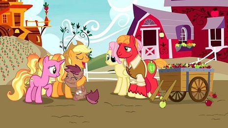 Size: 465x261 | Tagged: safe, artist:avocattle, derpibooru import, edit, edited screencap, screencap, applejack, big macintosh, fluttershy, luster dawn, oc, oc:sugar cube, earth pony, pegasus, pony, unicorn, alternate hairstyle, alternate timeline, apple, aunt and niece, barn, carrot, cart, character swap, clothes, family, farm, female, filly, fluttermac, food, freckles, hug, image, jpeg, male, mare, offspring, older, older big macintosh, older fluttershy, open mouth, parent:big macintosh, parent:fluttershy, parents:fluttermac, pegasus oc, shipping, shirt, stallion, straight, sweet apple acres, vest, wings