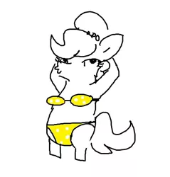 Size: 444x464 | Tagged: safe, artist:tjpones, derpibooru import, oc, oc:brownie bun, earth pony, pony, arm behind head, bikini, bipedal, clothes, female, image, jpeg, mare, simple background, sketch, solo, swimsuit, white background, yellow swimsuit