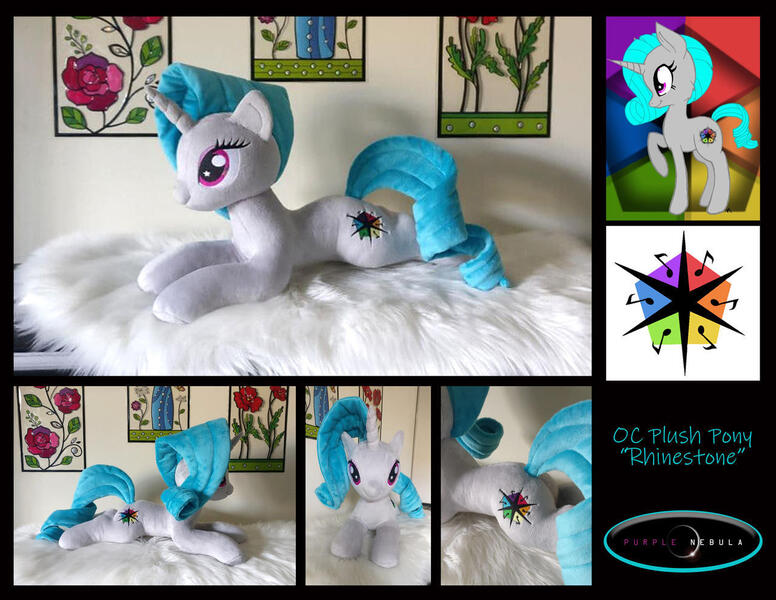 Size: 1280x990 | Tagged: safe, artist:purplenebulastudios, derpibooru import, oc, oc:rhinestone, pony, unicorn, female, image, irl, jpeg, lying down, mare, photo, plushie, prone, solo