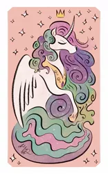 Size: 750x1200 | Tagged: safe, artist:kalabash92, derpibooru import, princess celestia, alicorn, pony, bust, crown, ethereal mane, eyes closed, female, image, jewelry, jpeg, mare, portrait, regalia, signature, solo