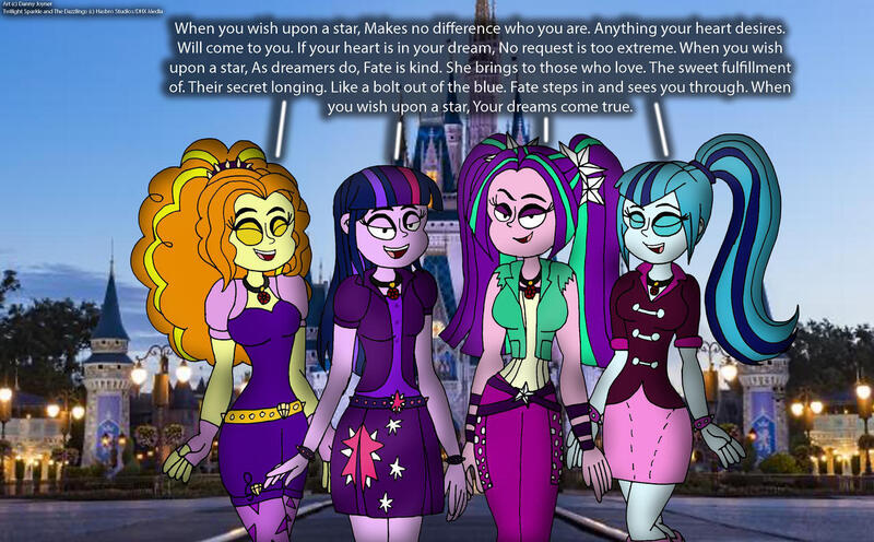 Size: 1280x793 | Tagged: safe, artist:rdj1995, derpibooru import, adagio dazzle, aria blaze, sonata dusk, twilight sparkle, equestria girls, alternate clothes, image, jpeg, walt disney world, when you wish upon a star