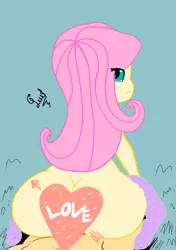 Size: 1354x1922 | Tagged: suggestive, artist:flutteryaylove, derpibooru import, fluttershy, equestria girls, ass, blue background, butt, censored, clothes, cute, faceless male, female, female focus, flutterbutt, image, large butt, looking at you, looking back, male, nudity, offscreen character, png, reverse cowgirl, sex, simple background, socks, soles, solo focus, stockings, straight, thigh highs, wide hips