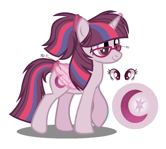 Size: 889x796 | Tagged: safe, artist:amicasecretuwu, derpibooru import, pony, unicorn, artificial wings, augmented, female, glasses, image, magic, magic wings, magical lesbian spawn, mare, offspring, parent:moondancer, parent:twilight sparkle, parents:twidancer, png, simple background, solo, transparent background, wings