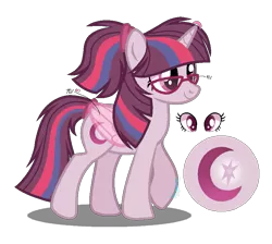 Size: 889x796 | Tagged: safe, artist:amicasecretuwu, derpibooru import, pony, unicorn, artificial wings, augmented, female, glasses, image, magic, magic wings, magical lesbian spawn, mare, offspring, parent:moondancer, parent:twilight sparkle, parents:twidancer, png, simple background, solo, transparent background, wings