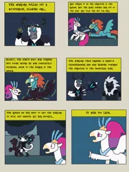 Size: 2448x3264 | Tagged: semi-grimdark, artist:supahdonarudo, derpibooru import, queen novo, storm king, oc, oc:king waverider, classical hippogriff, hippogriff, storm creature, yeti, comic:the day the mountain fell, my little pony: the movie, crying, death, hammer, image, obsidian orb, petrification, png, storm guard, turned to stone