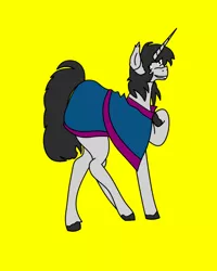 Size: 800x1000 | Tagged: safe, derpibooru import, oc, oc:tough fog, unofficial characters only, pony, unicorn, clothes, cocky, digital art, ear tufts, hoof on chest, horn, image, jpeg, male, simple background, stallion, unicorn oc, yellow background