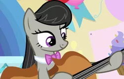 Size: 1333x849 | Tagged: safe, derpibooru import, screencap, octavia melody, earth pony, pony, a horse shoe-in, season 9, spoiler:s09, background pony, cello, cropped, female, image, mare, musical instrument, png, solo