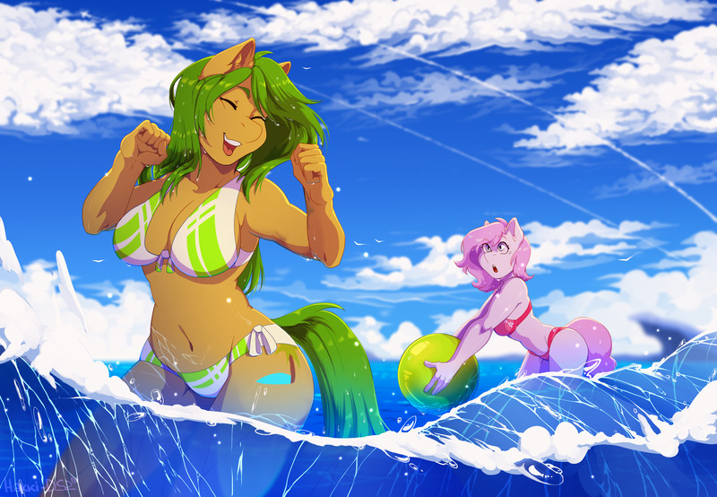 Size: 3545x2457 | Tagged: suggestive, artist:hakkids2, derpibooru import, oc, unofficial characters only, anthro, clothes, image, jpeg, swimsuit, water