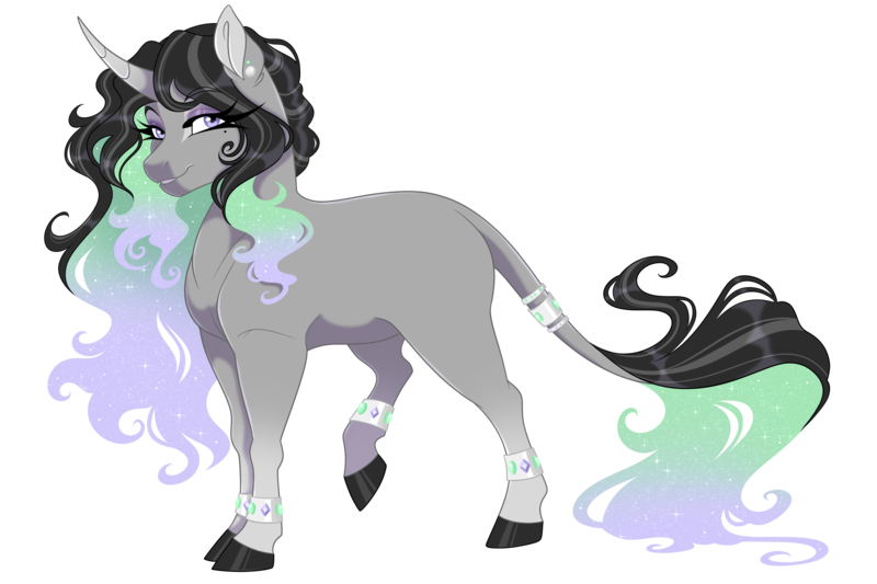 Size: 3600x2400 | Tagged: safe, artist:gigason, derpibooru import, oc, pony, unicorn, ethereal mane, female, image, looking at you, mare, offspring, parent:king sombra, parent:princess celestia, parents:celestibra, png, simple background, solo, transparent background