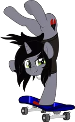 Size: 5000x8066 | Tagged: safe, artist:jhayarr23, derpibooru import, oc, ponified, ponified:kellin quinn, pony, unicorn, clothes, commission, disguise, disguised siren, fangs, handstand, horn, image, jewelry, male, necklace, png, shirt, simple background, skateboard, sleeping with sirens, slit eyes, smiling, solo, stallion, t-shirt, transparent background, upside down, vector, ych result