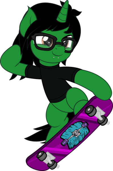 Size: 5000x7530 | Tagged: safe, artist:jhayarr23, derpibooru import, ponified, pony, unicorn, clothes, commission, glasses, horn, image, male, pierce the veil, piercing, png, shirt, simple background, skateboard, slit eyes, smiling, snake bites, solo, stallion, t-shirt, tony perry, transparent background, vector, ych result