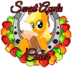 Size: 1050x987 | Tagged: safe, artist:epicvon, artist:steffy-beff, derpibooru import, applejack, earth pony, pony, apple, applejack's hat, cider, cowboy hat, female, food, freckles, hat, horseshoes, image, looking at you, manepxls, mare, pixel art, png, pxls.space, simple background, smiling, solo, stetson, transparent background