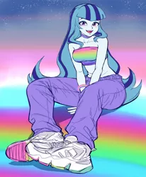 Size: 1088x1320 | Tagged: safe, artist:nairdags, derpibooru import, sonata dusk, equestria girls, clothes, female, image, jpeg, rainbow, shoes, sneakers, solo