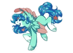 Size: 2876x2085 | Tagged: safe, artist:holidaye, derpibooru import, oc, oc:lola tide, unofficial characters only, pegasus, pony, colored wings, eyes closed, female, high res, image, jewelry, mare, necklace, open mouth, open smile, outline, pearl necklace, png, seashell, simple background, smiling, solo, transparent background, two toned wings, watermark, white outline, wings