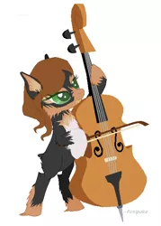 Size: 454x633 | Tagged: safe, artist:ponipoke, derpibooru import, oc, unofficial characters only, earth pony, pony, bipedal, cello, chest fluff, fluffy, green eyes, hoof hold, image, musical instrument, png, signature, simple background, solo, white background