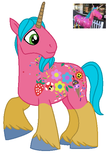 Size: 377x532 | Tagged: safe, artist:babyish and proud, derpibooru import, unicorn, australia, flower, food, ice cream, image, male, png, sprinkles, statue, strawberry, super mario bros., super mushroom, wagga wagga