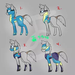 Size: 1200x1200 | Tagged: safe, artist:joan-grace, derpibooru import, oc, unofficial characters only, earth pony, pegasus, pony, clothes, earth pony oc, goggles, gray background, image, png, simple background, uniform, wonderbolt trainee uniform, wonderbolts uniform
