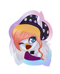 Size: 961x1165 | Tagged: safe, artist:aonairfaol, derpibooru import, oc, unofficial characters only, anthro, earth pony, bust, clothes, earth pony oc, eyelashes, female, image, one eye closed, png, simple background, smiling, solo, transparent background, wink