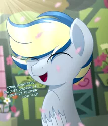 Size: 1700x2000 | Tagged: safe, artist:aryatheeditor, derpibooru import, oc, pegasus, pony, digital art, flower, flower shop, happy, image, jpeg, male, stallion, talking