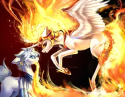 Size: 1280x992 | Tagged: safe, artist:shu-jeantte, derpibooru import, daybreaker, oc, pony, unicorn, deviantart watermark, fire, image, jpeg, obtrusive watermark, watermark