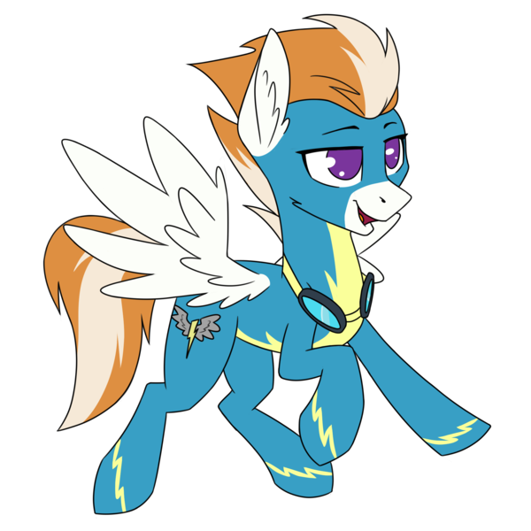 Size: 2000x2000 | Tagged: safe, artist:danger_above, derpibooru import, fire streak, pegasus, pony, clothes, derpibooru exclusive, ear fluff, goggles, high res, image, male, open mouth, png, raised hoof, simple background, solo, spread wings, stallion, transparent background, uniform, wings, wonderbolts uniform