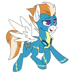 Size: 2000x2000 | Tagged: safe, artist:danger_above, derpibooru import, fire streak, pegasus, pony, clothes, derpibooru exclusive, ear fluff, goggles, high res, image, male, open mouth, png, raised hoof, simple background, solo, spread wings, stallion, transparent background, uniform, wings, wonderbolts uniform