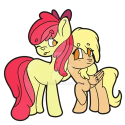 Size: 900x900 | Tagged: safe, artist:firefox238, derpibooru import, apple bloom, mango dash, earth pony, pegasus, pony, deviantart watermark, female, filly, hug, image, obtrusive watermark, png, watermark