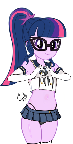 Size: 1080x2134 | Tagged: suggestive, artist:flutteryaylove, derpibooru import, part of a set, sci-twi, twilight sparkle, equestria girls, belly button, clothes, image, looking at you, miniskirt, panties, part of a series, png, simple background, skirt, underwear, white background