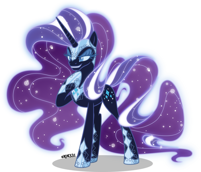 Size: 4000x3424 | Tagged: safe, artist:orin331, derpibooru import, nightmare rarity, pony, unicorn, armor, ethereal mane, eyelashes, female, high res, hoof on chest, hoof shoes, horn, image, jewelry, lidded eyes, mare, nightmare, nightmarified, peytral, png, raised hoof, regalia, shadow, simple background, smiling, solo, standing, transparent background, vector