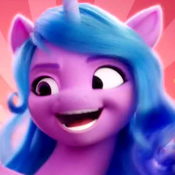 Size: 575x575 | Tagged: safe, derpibooru import, screencap, izzy moonbow, pony, unicorn, my little pony: a new generation, spoiler:my little pony: a new generation, bust, cropped, faic, female, g5, horn, image, mare, open mouth, open smile, png, portrait, smiling