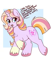 Size: 575x657 | Tagged: safe, artist:lulubell, derpibooru import, oc, oc:supernova sparkle, unofficial characters only, pony, unicorn, dialogue, ear piercing, earring, female, image, jewelry, mare, offspring, parent:sunburst, parent:twilight sparkle, parents:twiburst, piercing, png