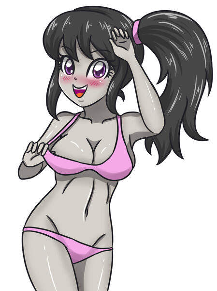 Size: 2118x2831 | Tagged: suggestive, artist:sumin6301, derpibooru import, octavia melody, equestria girls, 2017, bra, breasts, busty octavia, cleavage, clothes, eye clipping through hair, eyebrows, eyebrows visible through hair, high res, image, jpeg, looking at you, open mouth, open smile, simple background, smiling, smiling at you, solo, underwear, white background