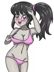 Size: 2118x2831 | Tagged: suggestive, artist:sumin6301, derpibooru import, octavia melody, equestria girls, 2017, bra, breasts, busty octavia, cleavage, clothes, eye clipping through hair, eyebrows, eyebrows visible through hair, high res, image, jpeg, looking at you, open mouth, open smile, simple background, smiling, smiling at you, solo, underwear, white background