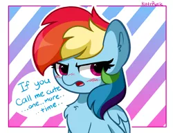 Size: 5440x4178 | Tagged: safe, artist:kittyrosie, derpibooru import, rainbow dash, pegasus, pony, abstract background, angry, blushing, chest fluff, cute, dashabetes, female, high res, image, mare, png, solo, text