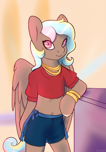 Size: 3000x4300 | Tagged: safe, alternate version, artist:buy_some_apples, derpibooru import, valley glamour, oc, unofficial characters only, pegasus, semi-anthro, bracelet, clothes, fashion, image, jewelry, magazine, png, vanity mare