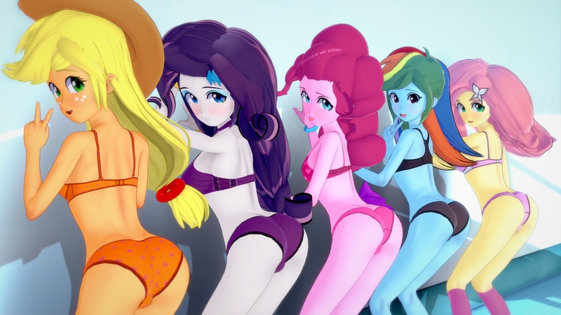 Size: 1920x1080 | Tagged: suggestive, alternate version, artist:hornydogo, derpibooru import, applejack, fluttershy, pinkie pie, rainbow dash, rarity, equestria girls, 3d, applebutt, applejack's hat, ass, balloonbutt, bikini, blushing, bra, bracelet, breasts, butt, clothes, cowboy hat, female, females only, flutterbutt, freckles, hat, humane five, image, jewelry, jpeg, koikatsu, looking at you, looking back, looking back at you, open mouth, panties, peace sign, quintet, rainbutt dash, rearity, smiling, smiling at you, stetson, swimsuit, tongue out, underwear