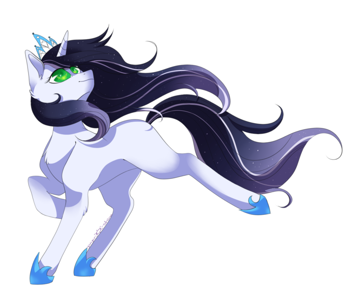 Size: 1350x1100 | Tagged: safe, artist:yuyusunshine, derpibooru import, oc, oc:ambrosia moonlight apple, unofficial characters only, pony, unicorn, chest fluff, crown, ear fluff, female, green eyes, hoof shoes, horn, image, jewelry, mare, offspring, parent:big macintosh, parent:princess luna, parents:lunamac, png, regalia, simple background, solo, transparent background, unicorn oc, watermark, wind, windswept mane
