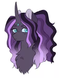 Size: 983x1260 | Tagged: safe, artist:void-sommar, derpibooru import, oc, unofficial characters only, pony, unicorn, bust, ethereal mane, female, image, looking away, mare, offspring, parent:king sombra, parent:rarity, parents:sombrarity, png, simple background, solo, starry mane, white background