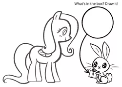Size: 4092x2893 | Tagged: safe, artist:duckchip, derpibooru import, angel bunny, fluttershy, rabbit, angel, animal, arrow, birthday, birthday gift, bunny ears, coloring, coloring book, coloring page, image, monochrome, png, solo
