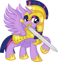 Size: 6342x6797 | Tagged: safe, artist:cyanlightning, derpibooru import, twilight sparkle, alicorn, pony, .svg available, absurd resolution, armor, clothes, female, helmet, image, mare, mouth hold, png, royal guard, royal guard armor, simple background, sword, transparent background, vector, weapon